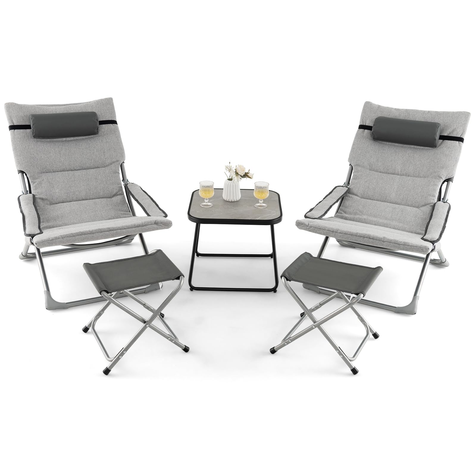 Ensemble de 5 chaises longues de patio Tangkula avec ottomans et table basse, pliantes
